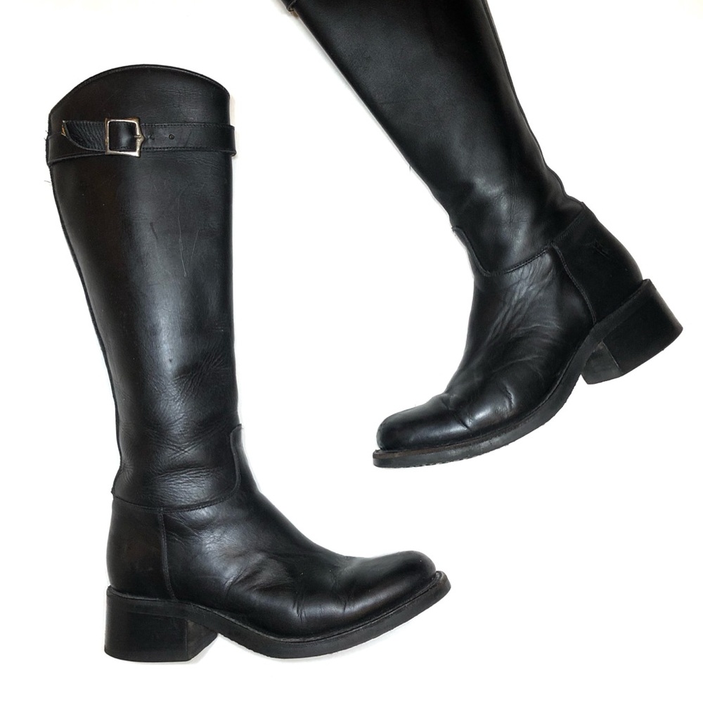 Frye Dorado Black Leather Tall Riding Boots Women